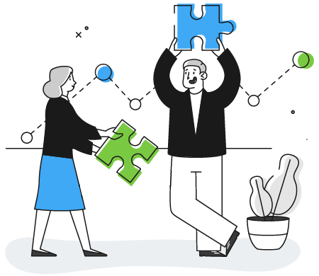 Man and Woman with Puzzle Pieces